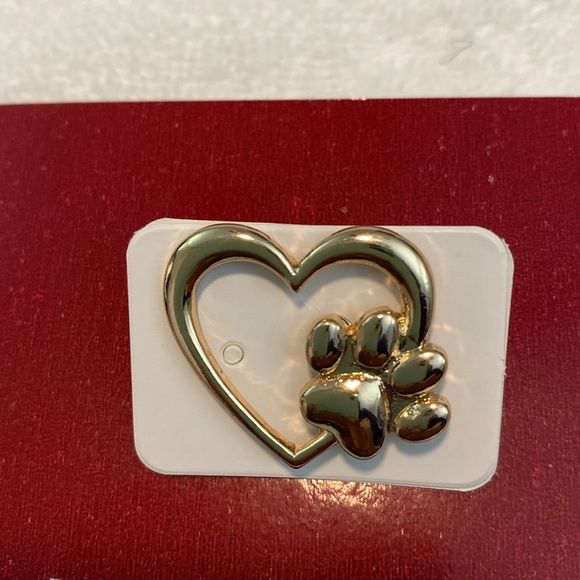 Mini Boho Pet Love Gold Cartoon Paw Print Heart Shaped Unisex Brooch - Picture 7 of 7